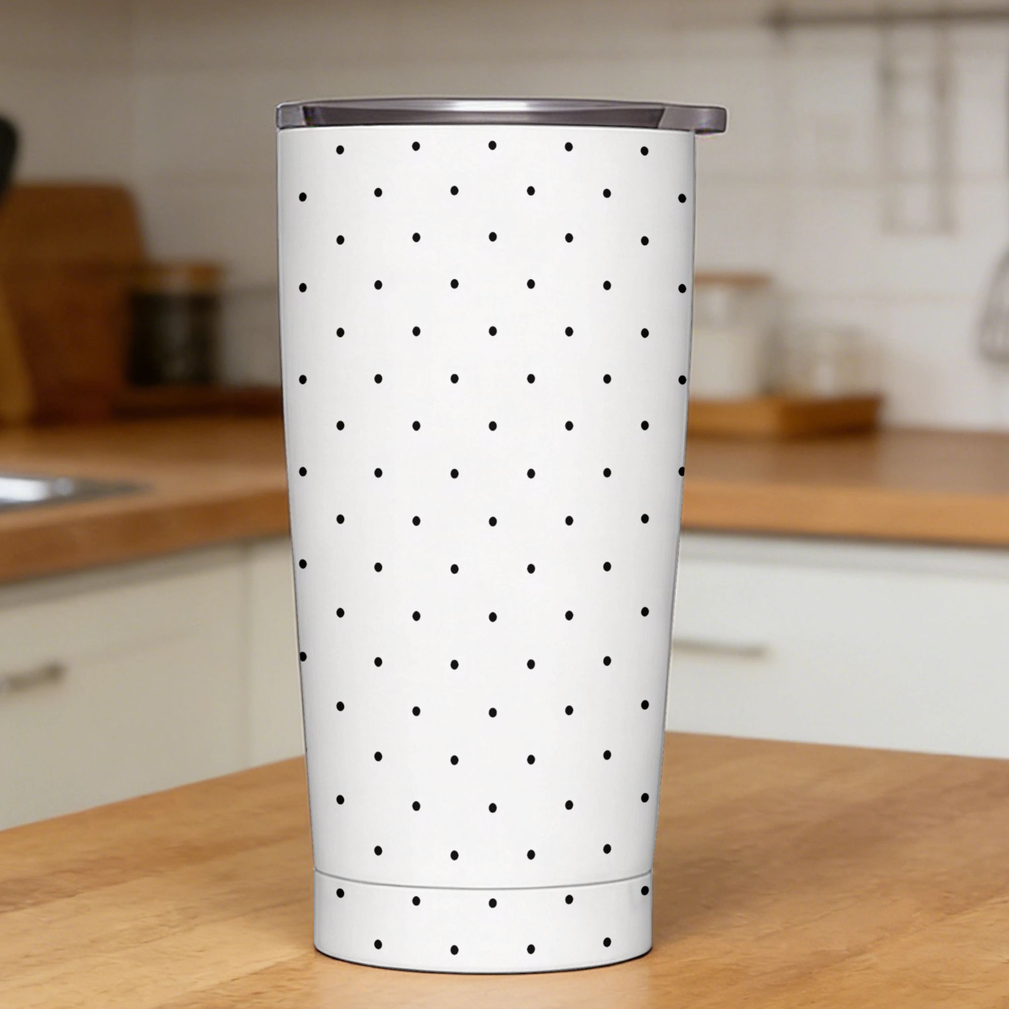 Tumbler 20Oz White - Zwart-wit polkadotpatroon roestvrijstalen beker met rietjes