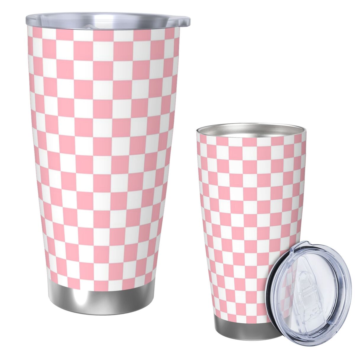 Tumbler 20Oz White - Roze Wit Schaakbord Patroon Rvs Tumbler