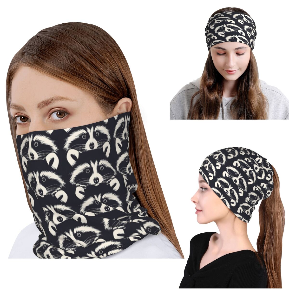 Bandana Blank White - Zwart-wit wasbeer gezichtspatroon bandana nekbeschermer magische