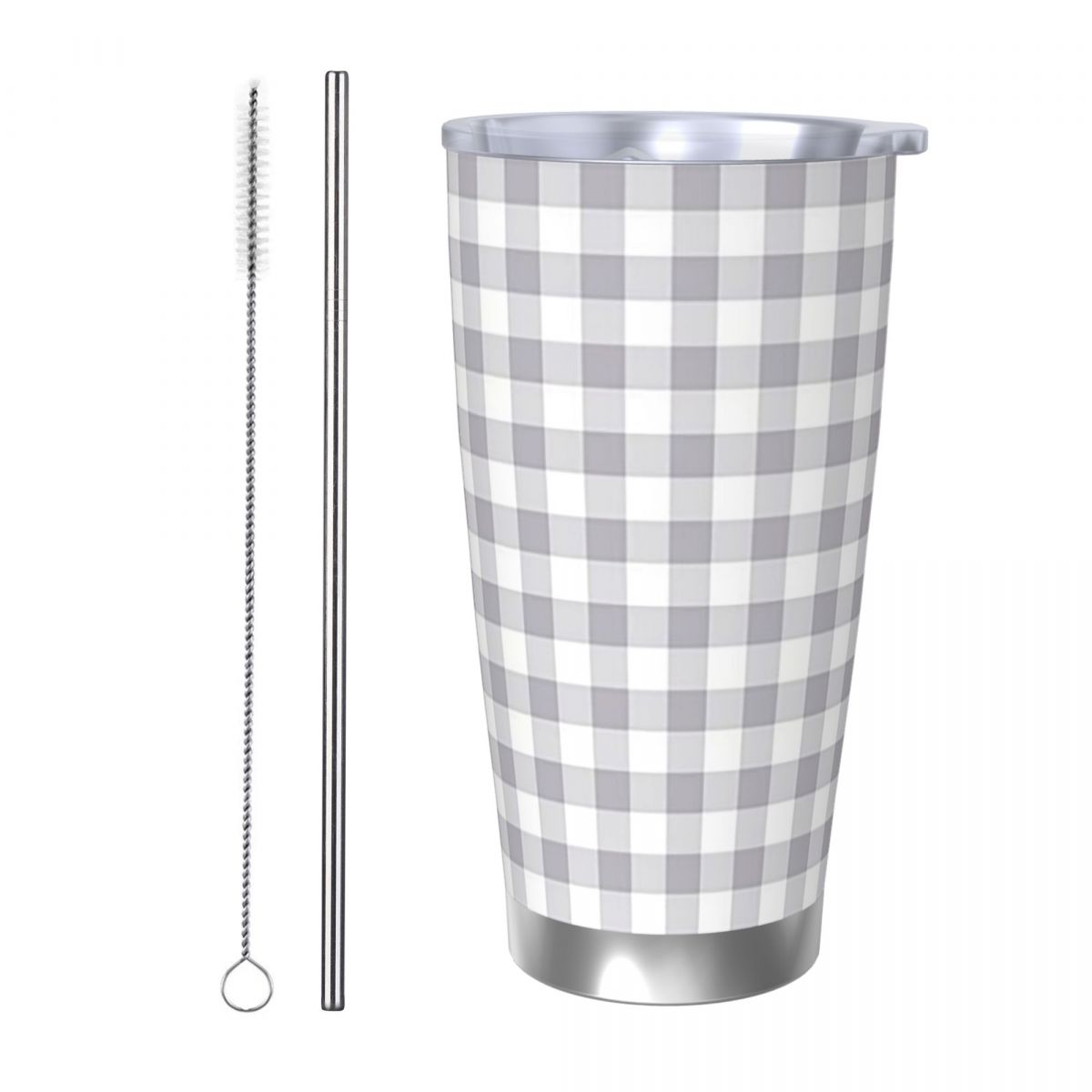 Tumbler 20Oz White - Grijze en witte gingham roestvrijstalen beker