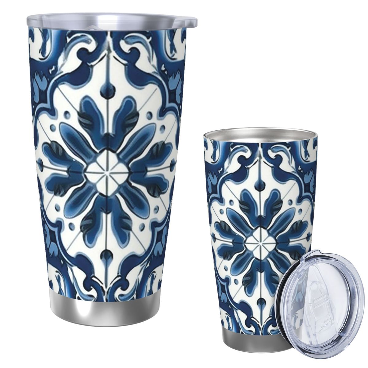 Blauw en wit Majolica patroon  - Tumbler 20Oz White recensie en prijs