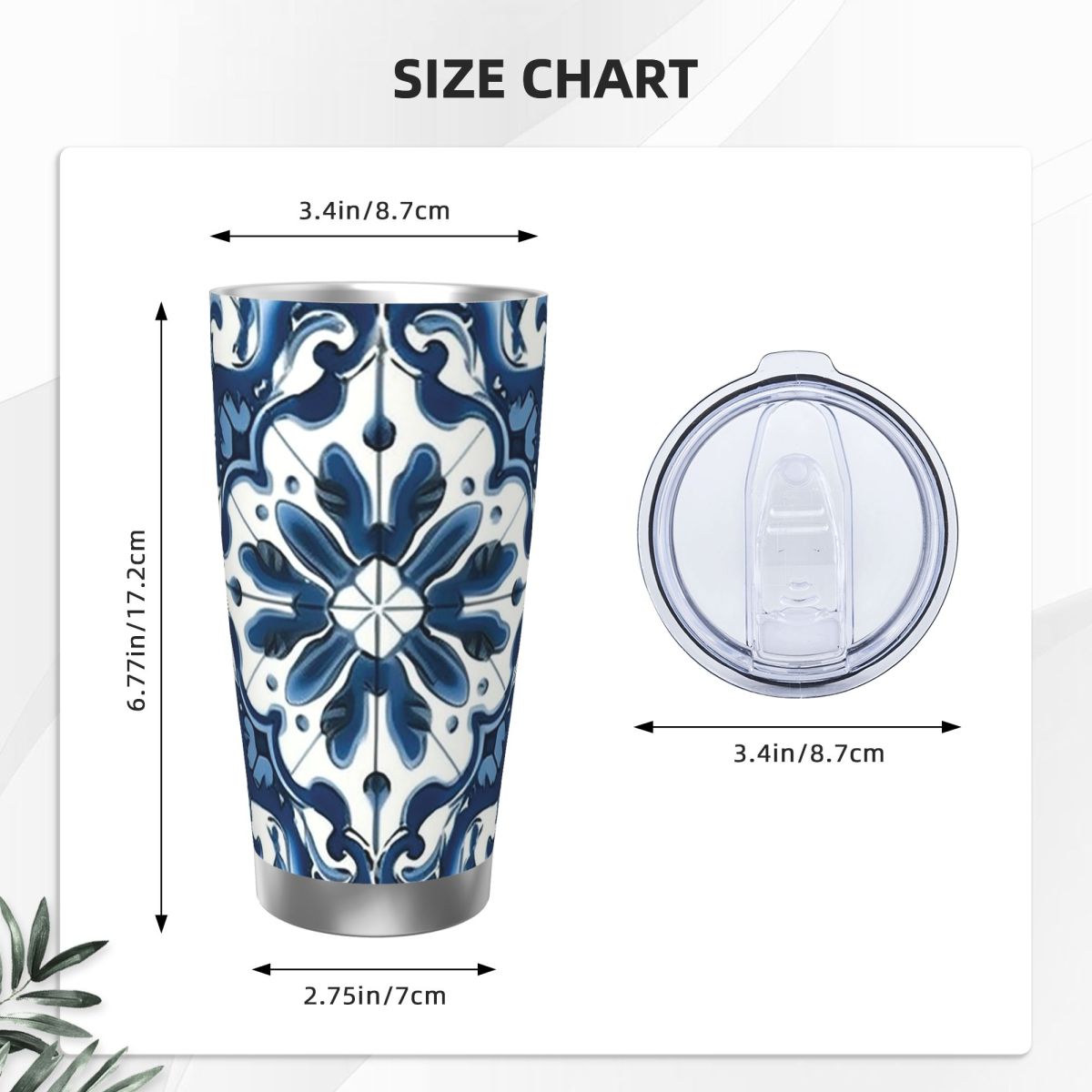 Blauw en wit Majolica patroon  - Tumbler 20Oz White recensie en prijs